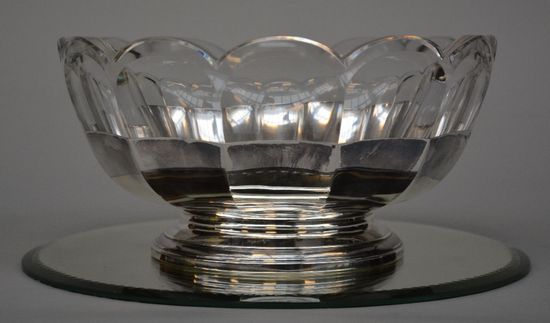 An exceptional Art Deco plate in cut crystal (probably V.S.L) with silver mount, 950/000, makers' - Bild 5 aus 6