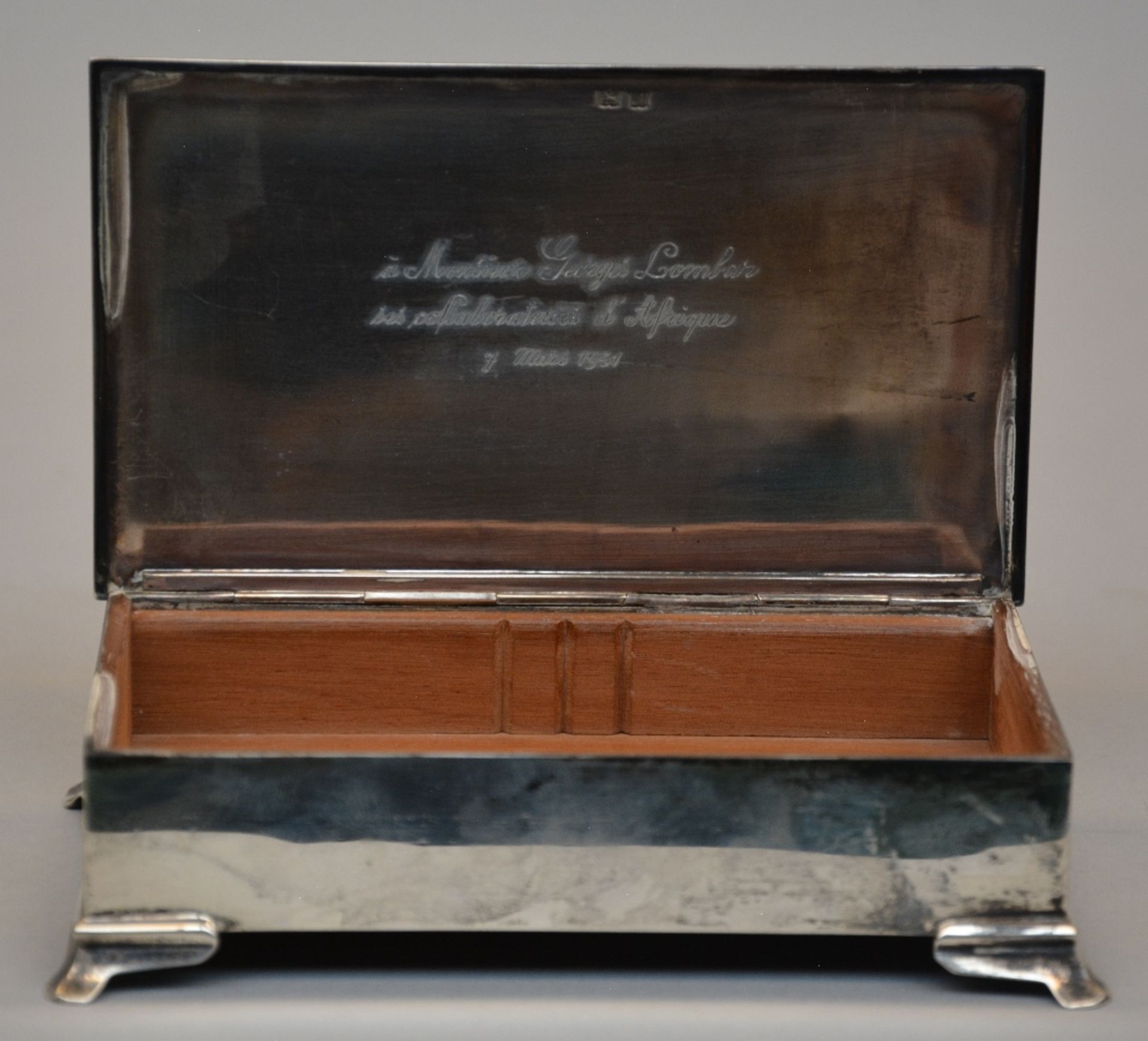 An English silver cigarette case, hallmark Birmingham, dated 1950, H 4 - W 16 - D 10 cm, Total - Bild 9 aus 9