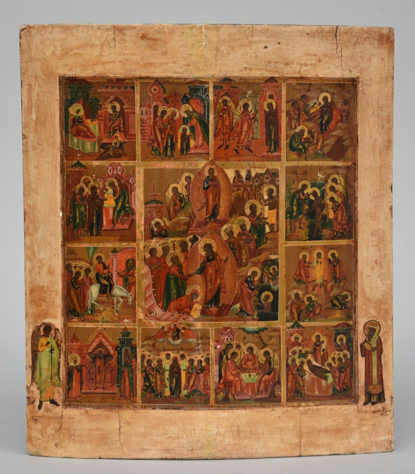 A Russian icon depicting moments of Jesus's life, 19thC, 37,5 x 43,5 cm