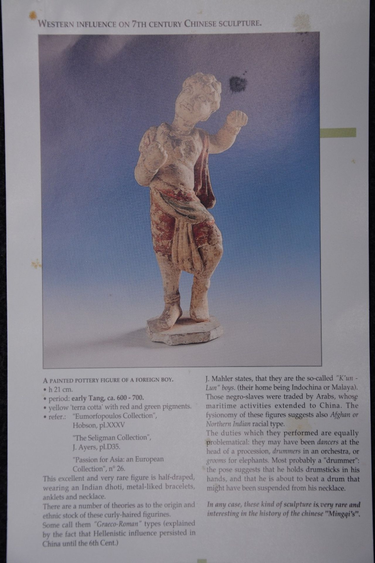 A Chinese polychrome terracotta figure of a foreign boy, Tang dynasty (618-906), H 27 cm (with TL - Bild 9 aus 9