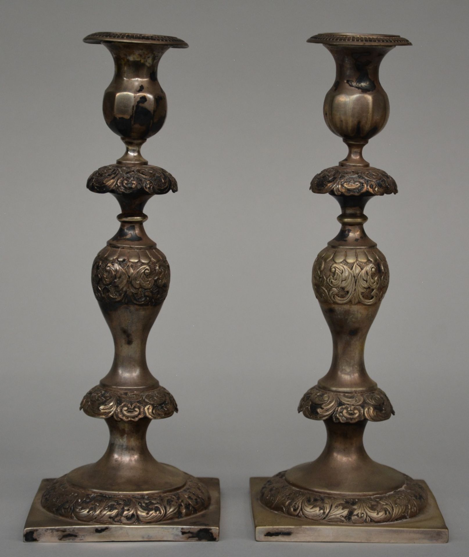 A pair of East European silver candlesticks, 12 Lothige 750/000, end of 19thC, H 28 cm, Total - Bild 3 aus 14