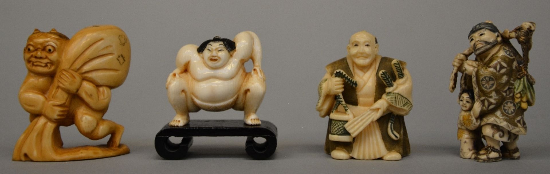 Various netsuke and little okimono, some scrimshaw decorated, Japan, late Meiji period or Interwar - Image 2 of 6