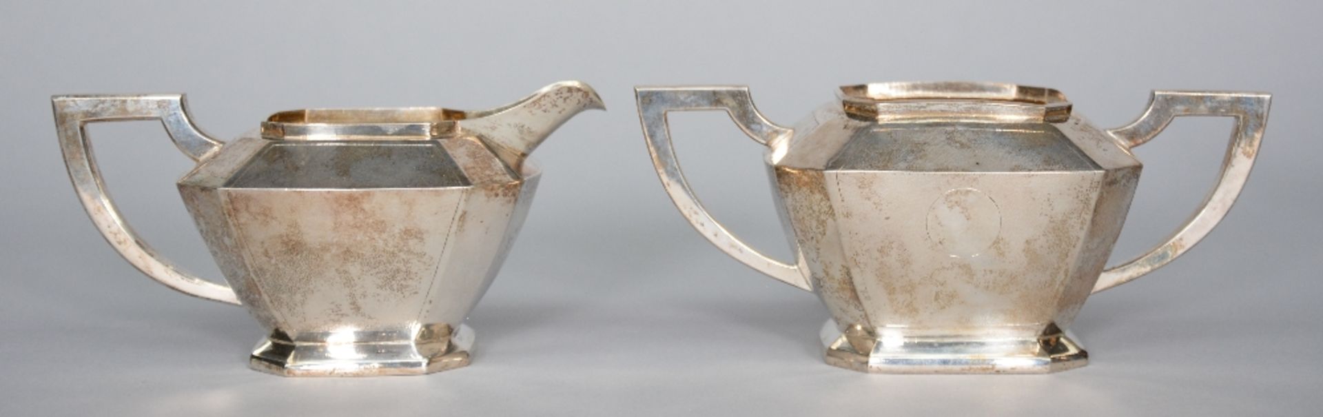 A Chinese silver three-piece tea set (925/100), H 16 - W 28 cm - Total weight: ca. 1123 g - Image 5 of 14