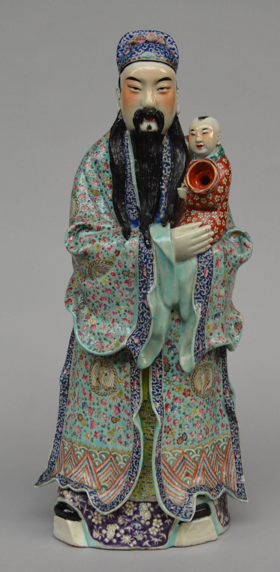 A Chinese Fu Xing figure, polychrome decorated, marked, ca. 1900, H 60,5 cm