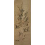 A Chinese watercolor on paper, painted with an animated scene, marked, 19thC, 32,5 x 129 cm