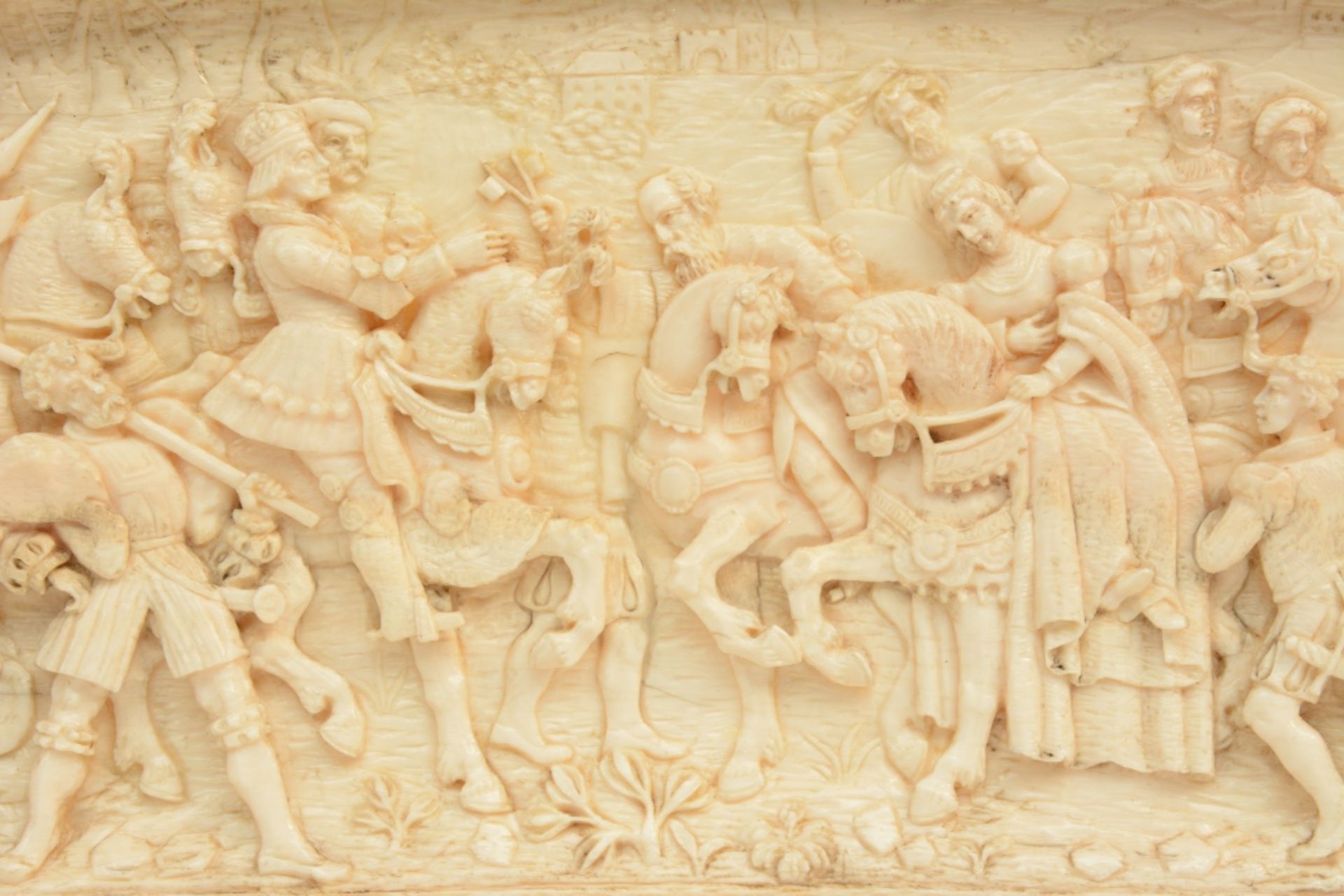 Unsigned, a renaissance revival ivory alto relievo depicting a royal bridal procession, most - Image 3 of 3