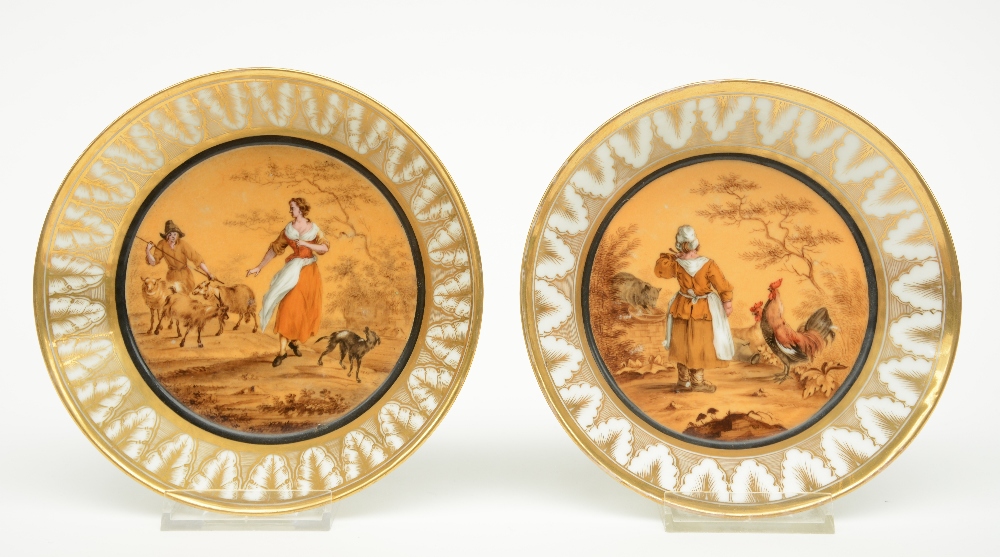 A rare pair of polychrome decorated Biedermeier period cups and saucers, about 1830, with a - Image 3 of 9