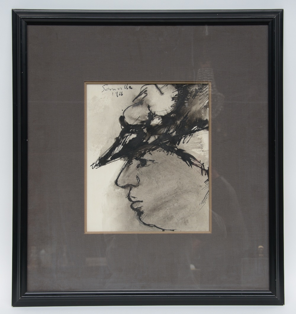 Somville R., a female nude an a womans portrait, Indian ink and grey wash drawing, one dated 1966, - Image 6 of 9