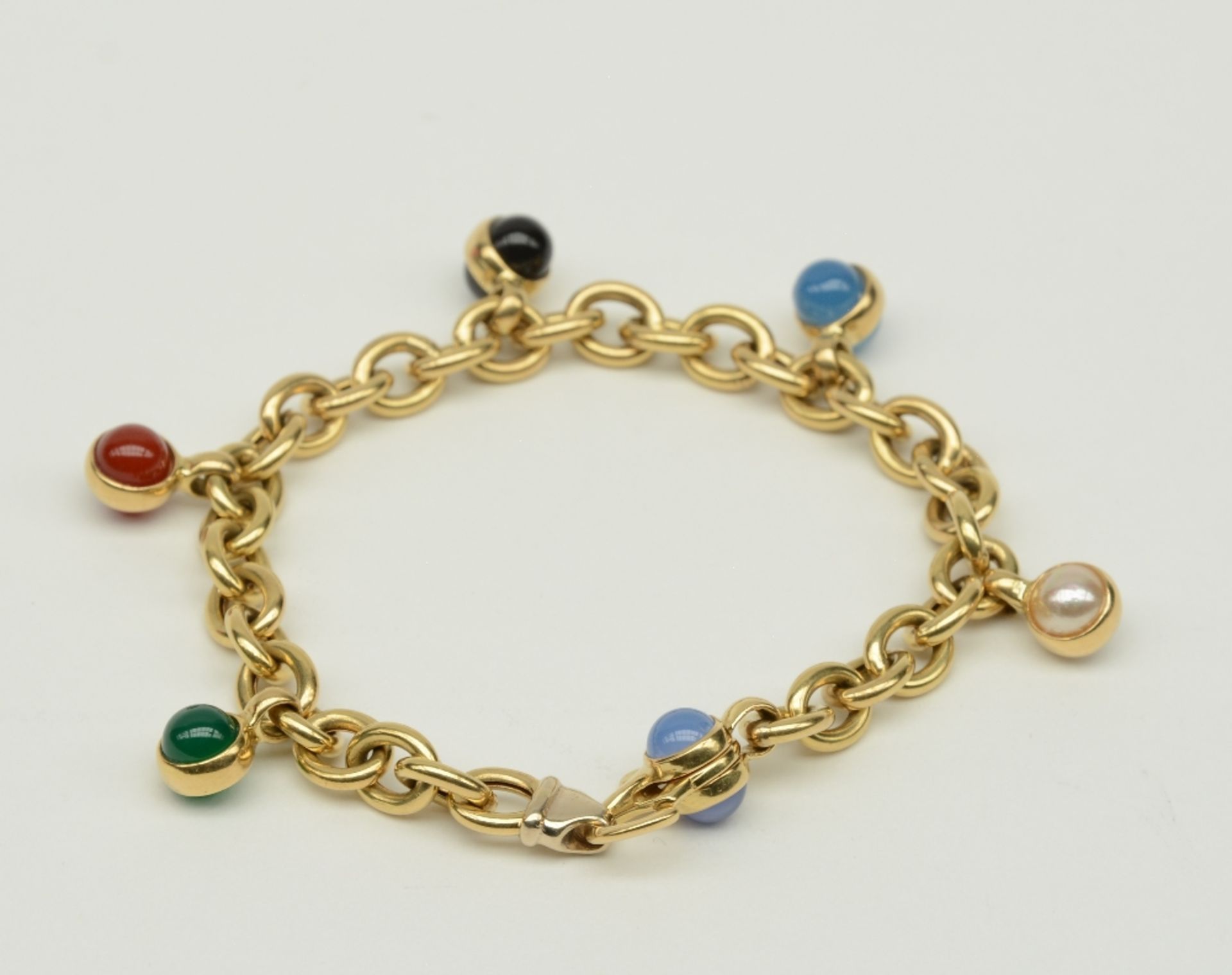 An 18ct gold bracelet, set with various semi-precious stones, L 18,5 cm, Total weight: ca. 18,7 g - Bild 3 aus 6