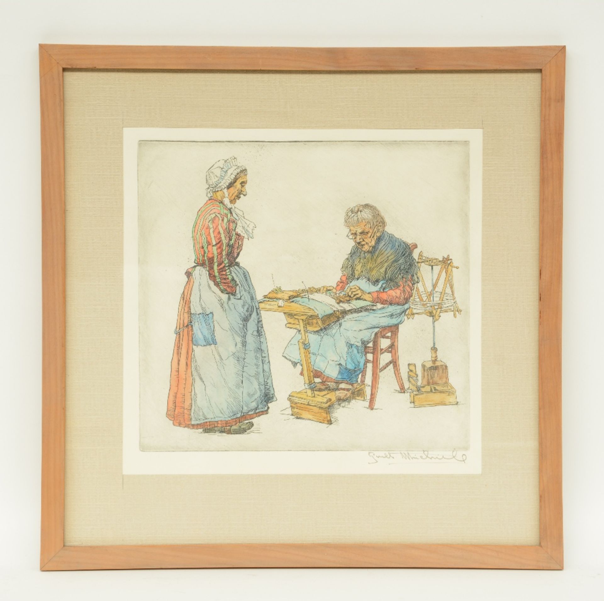 Michiels G., a neighbours scrutiny , hand colored etching, 29,5 x 31,5 cm - Bild 2 aus 4