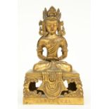 A Chinese gilt and polychrome decorated Buddha, Qianlong mark, 19thC, H 19 cm (missing parts)