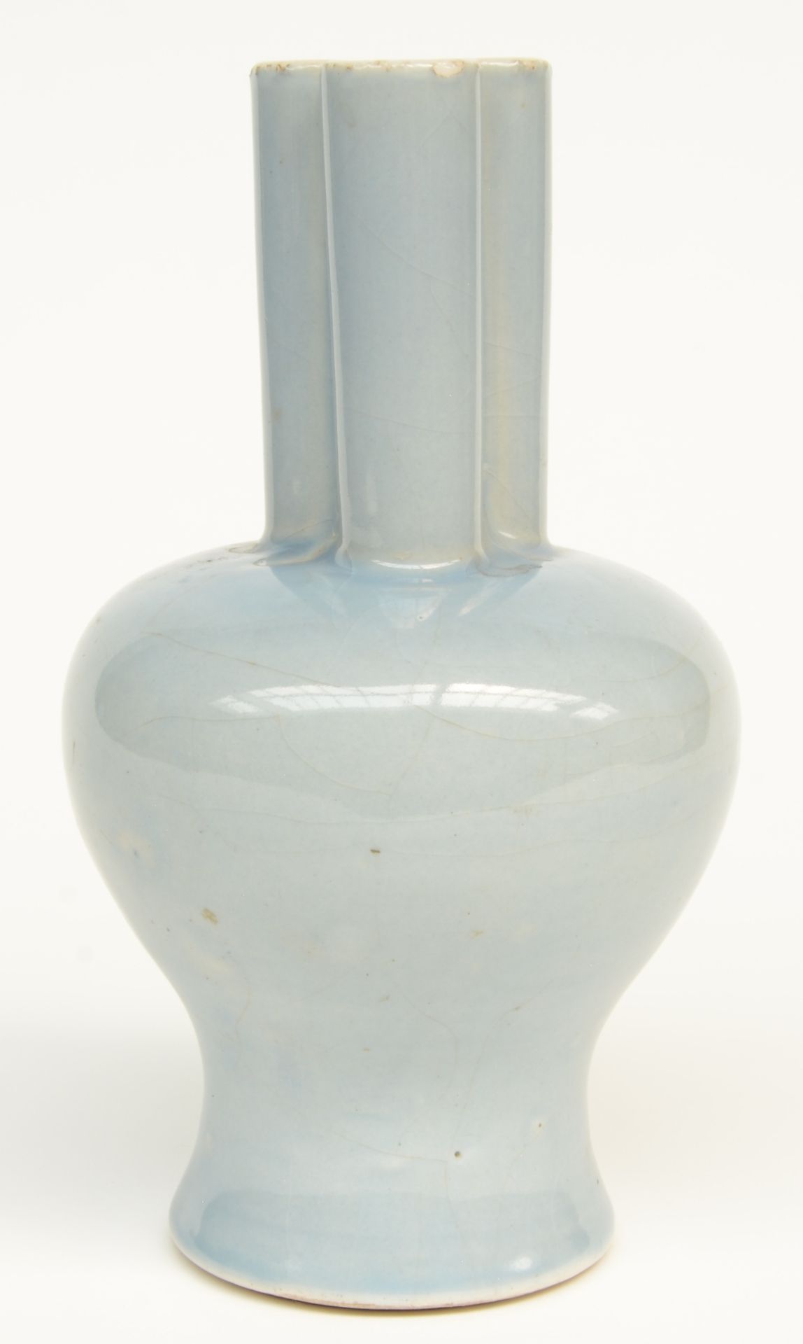 A Chinese three-conjoined vase, light blue glazed, marked, H 22 cm - Image 2 of 8