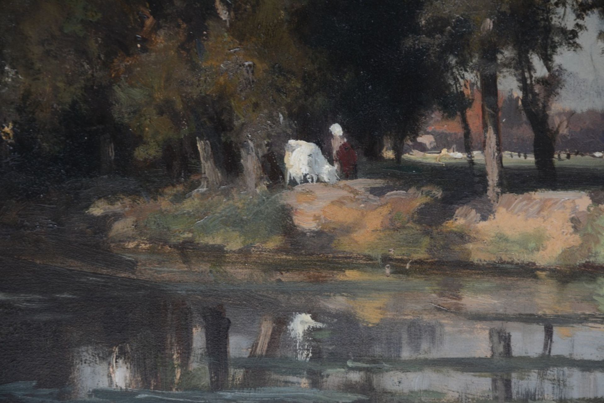 Monogrammed E.D.S. (De Schampheleer E.), rural view with a cowherd, oil on canvas on panel, signed - Image 5 of 12