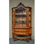 A Dutch rosewood and floral marquetry veneered china display cabinet, H 219,5 - W 125 - D 43 cm