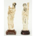 Two Chinese Canton-ivory early Republic sculptures, one depicting a beauty bearing a twig with