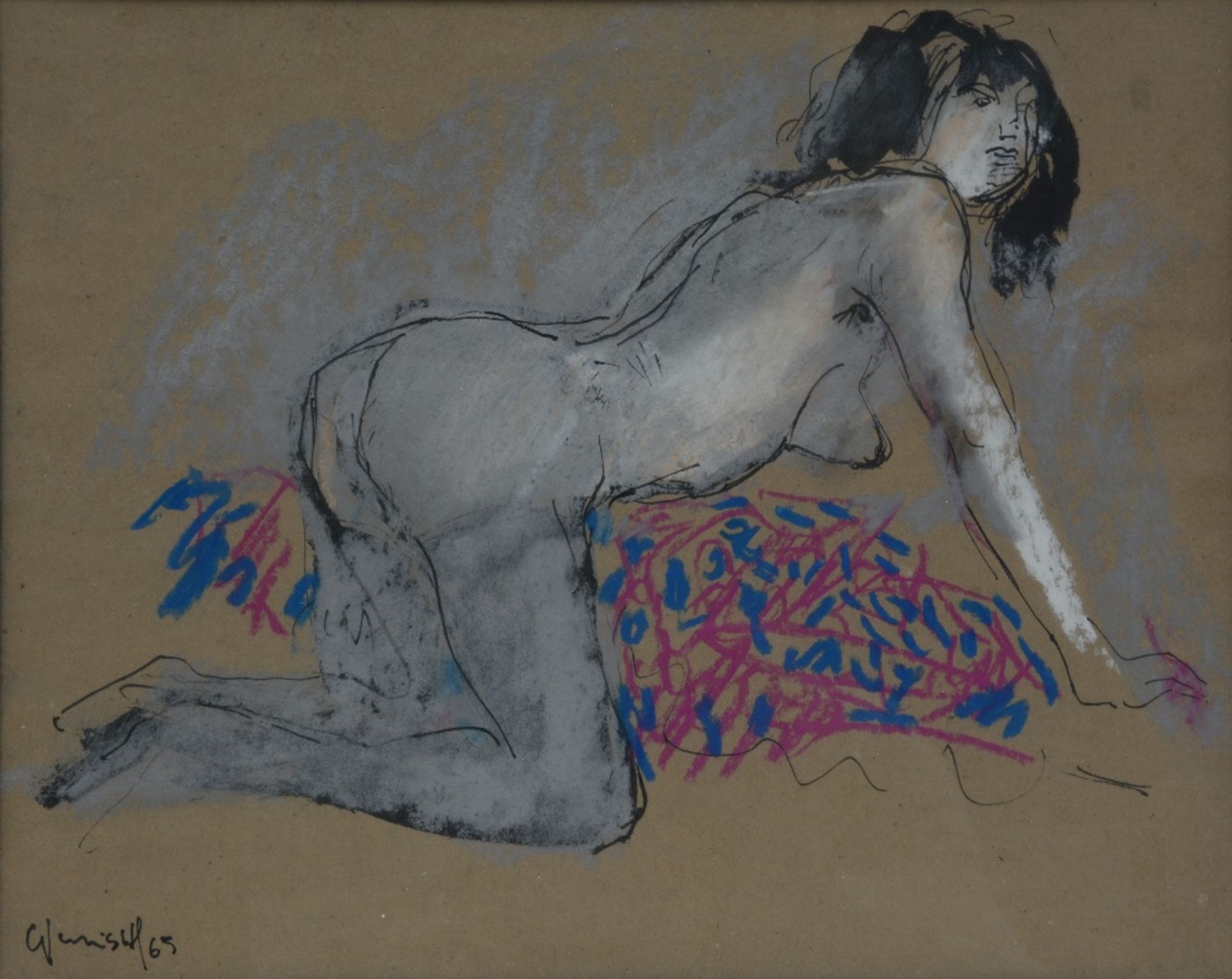 Vervisch G., two female nudes, Indian ink and pastel, 23 x 29 - 23 x 29 cm - Bild 5 aus 6