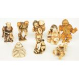 Eight Meiji period Japanese ivory katabori-netsuke/mini-okimono (some of them slightly erotic), H