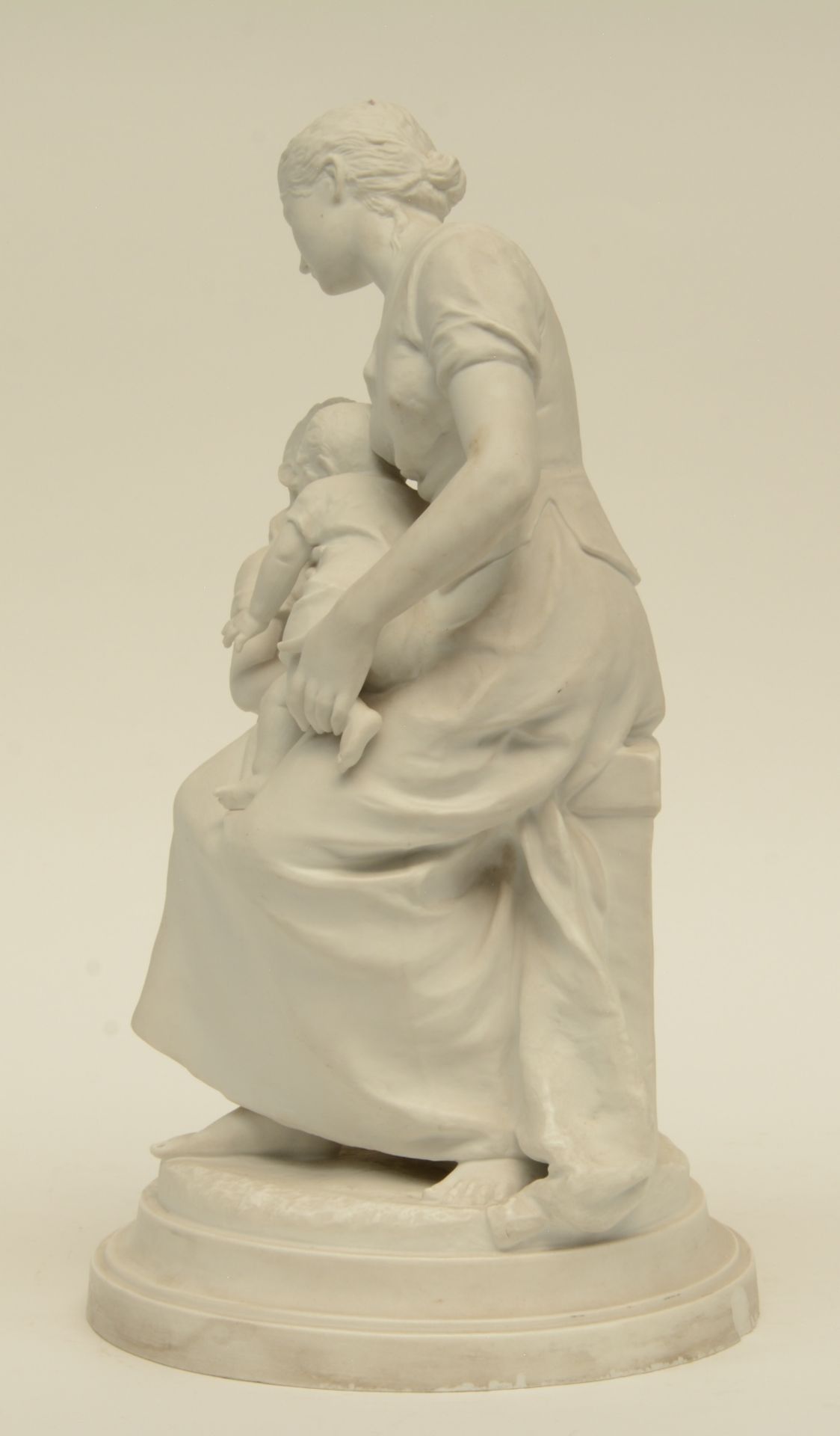 Levasseur H., a mother and her children, biscuit, (the base with rim chips), H 46,5cm - Image 2 of 5