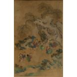 A Chinese watercolour on paper, depicting children at play in a garden, 19thC, 38,5 x 60,5 cm