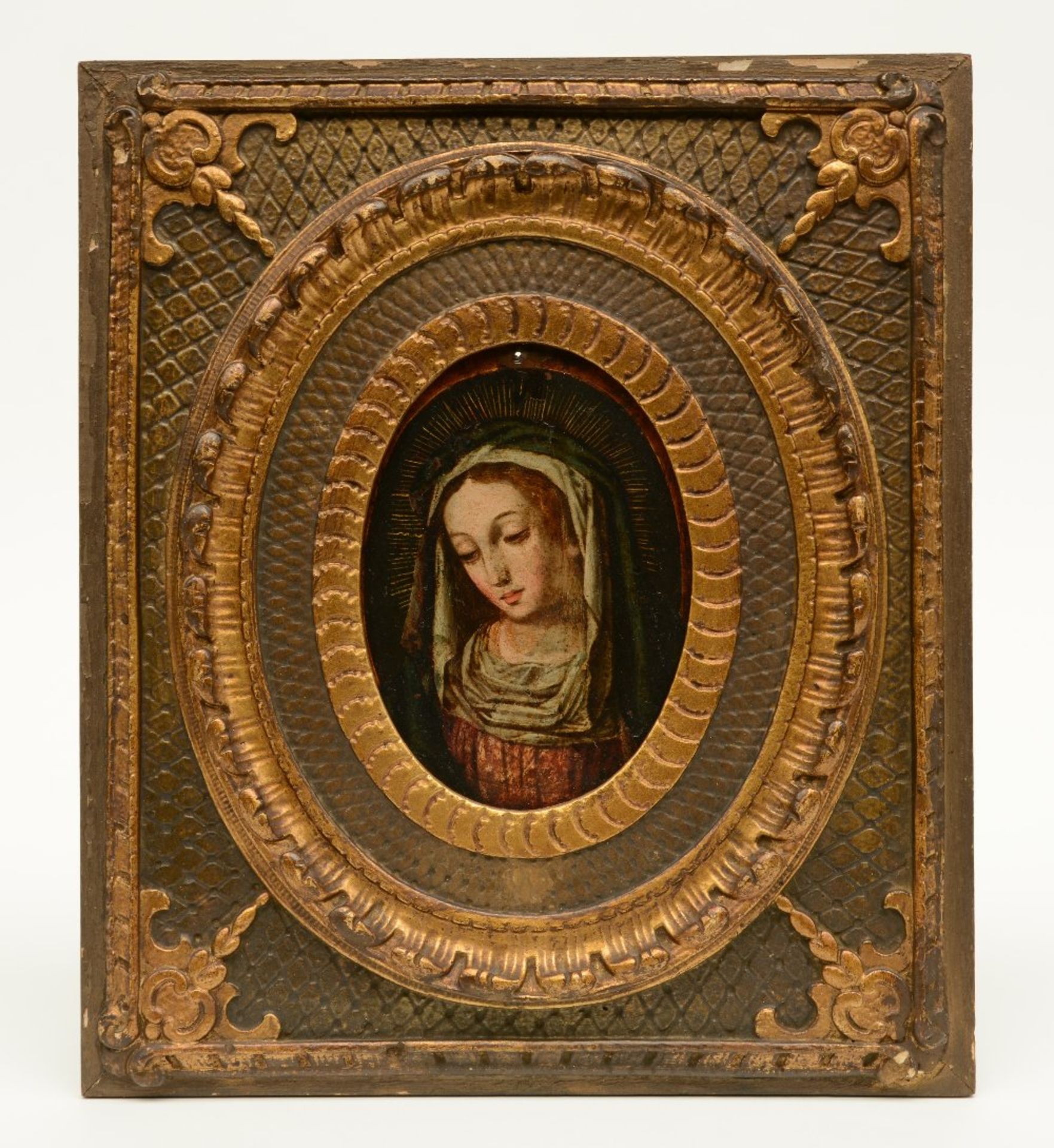 Unsigned, a Madonna, oil on red copper, 18thC, 12,5 x 17,5 cm