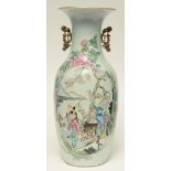 A Chinese polychrome decorated vase depicting a Sage with children, H 57 cm (starcrack on the