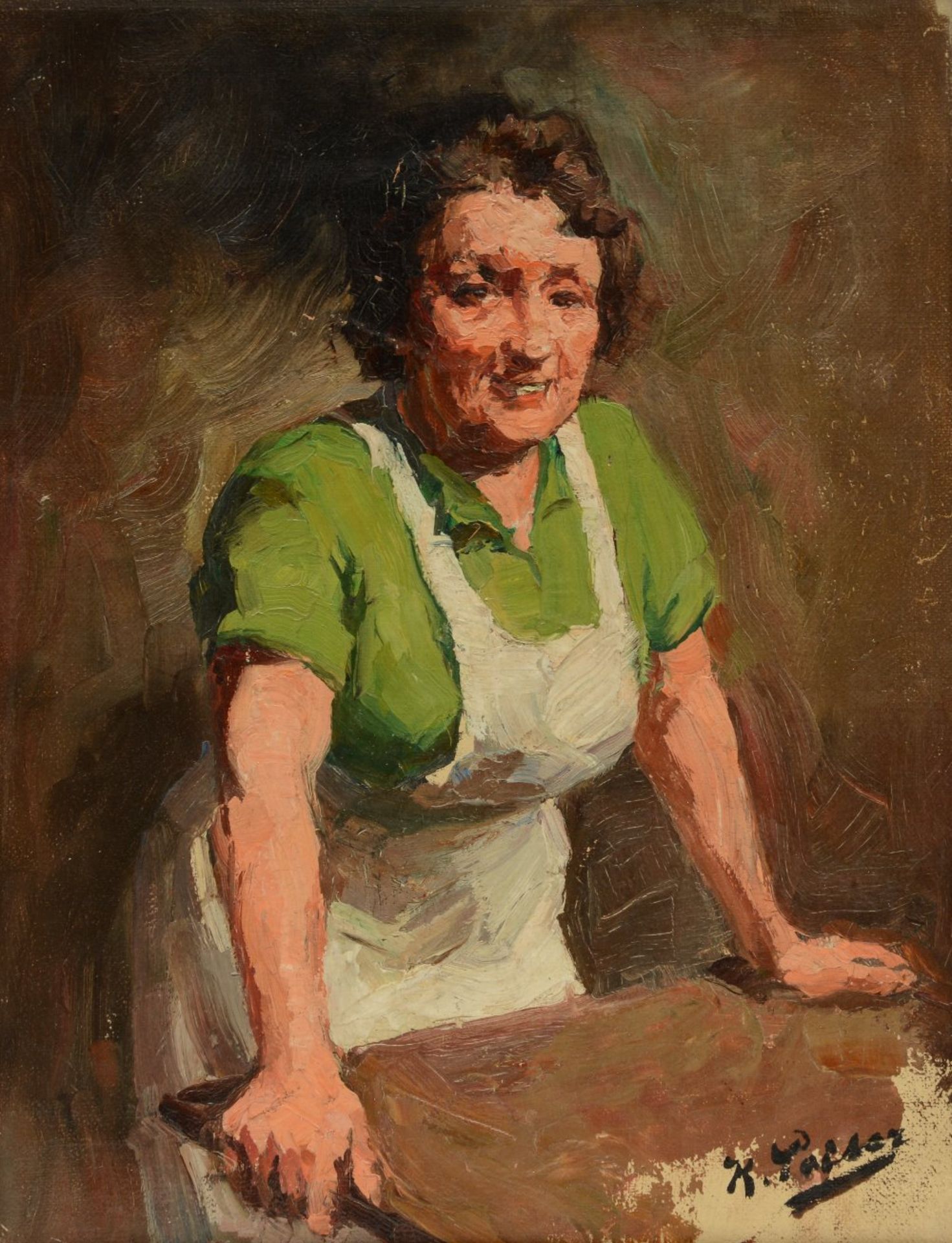 Peiser K., the burly housewife, oil on canvas glued to hardboard, 26 x 33 cm - Image 2 of 4