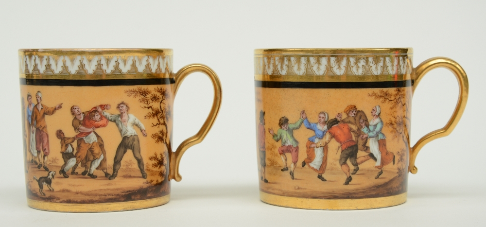 A rare pair of polychrome decorated Biedermeier period cups and saucers, about 1830, with a - Image 5 of 9
