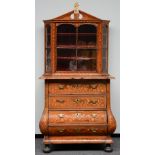 A very charming Dutch china display cabinet, mahogany veneered and with flower marquetry, second