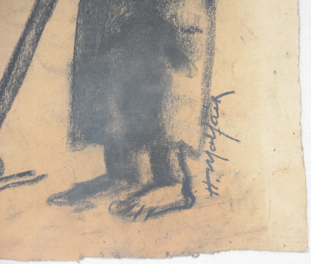 Malfait H., two charcoal drawings: one of an oxcart and one of a farmer, 25,5 x 40,5 - 34,5 x 52,5 - Image 9 of 11