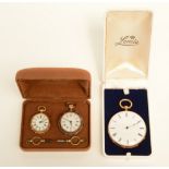 A 19thC 18ct gold pocket watch, the backside finely engraved: added a similar ladies pocket watch;