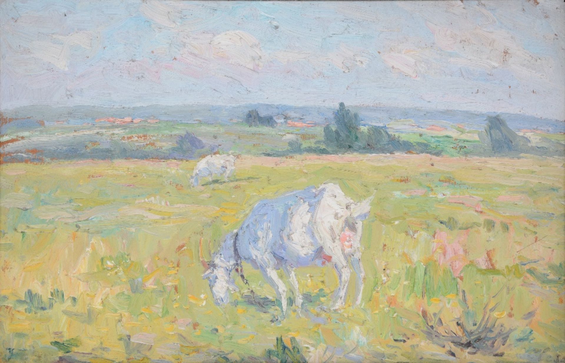 Clesse L., grazing goats in a landscape, oil on panel, certified on the back by the spouse of the