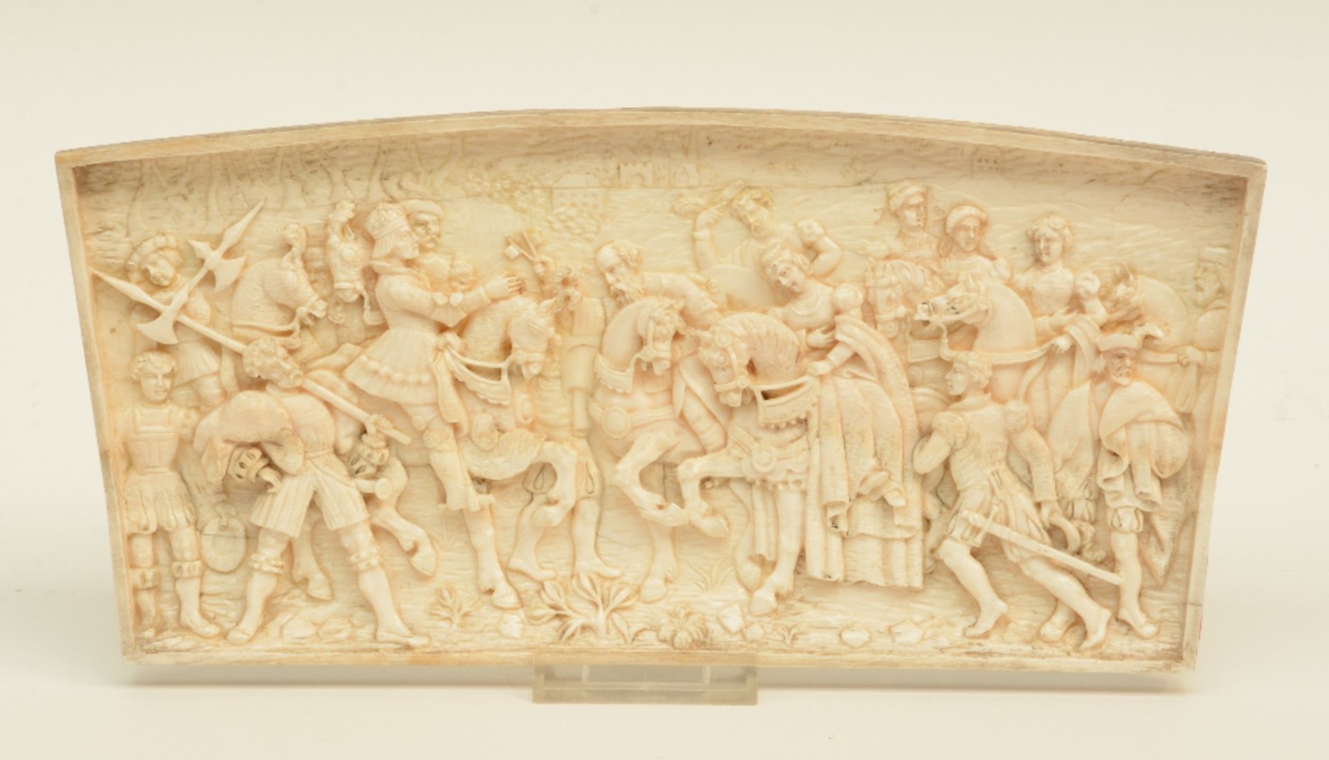 Unsigned, a renaissance revival ivory alto relievo depicting a royal bridal procession, most