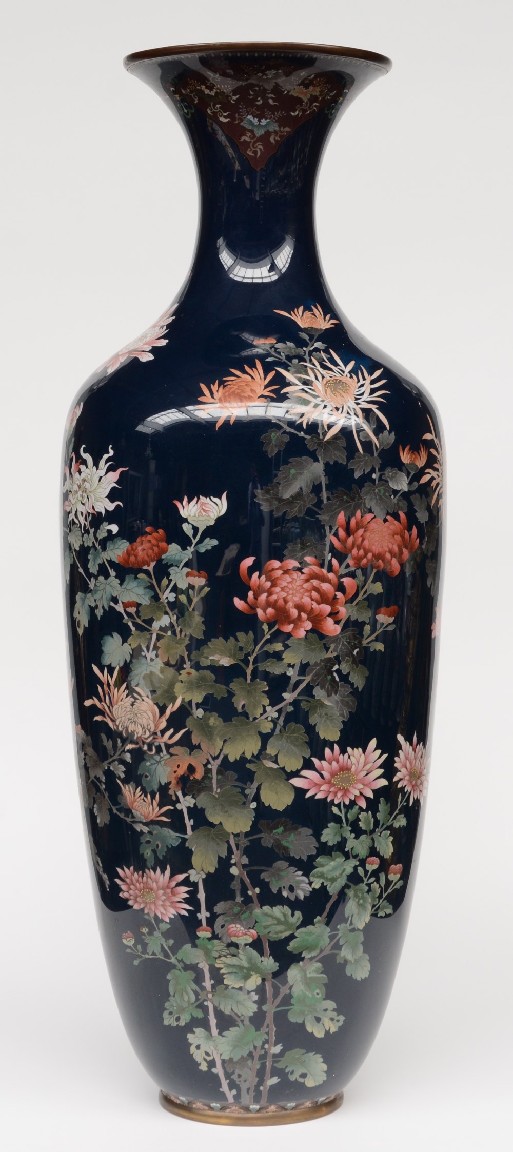 An impressive enamelled vase decorated with flowers , H 116 cm - Image 3 of 6