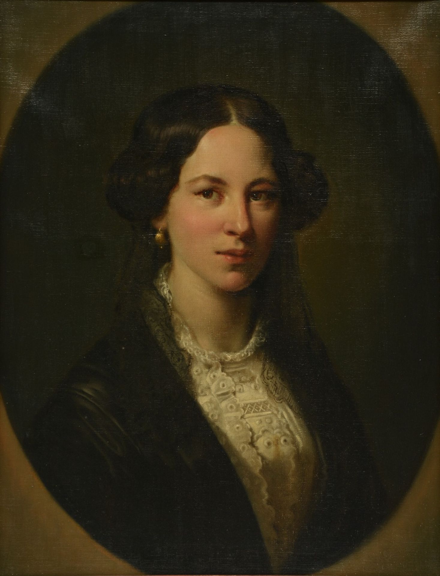 Unsigned, portrait of a lady, oil on canvas, 19thC, 50,5 x 65 cm (restoration) - Bild 2 aus 3