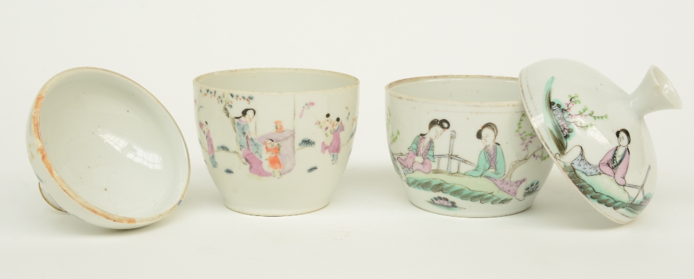 A lot of Chinese famille rose and polychrome decorated dishes and saucers, some marked; added two - Image 15 of 16