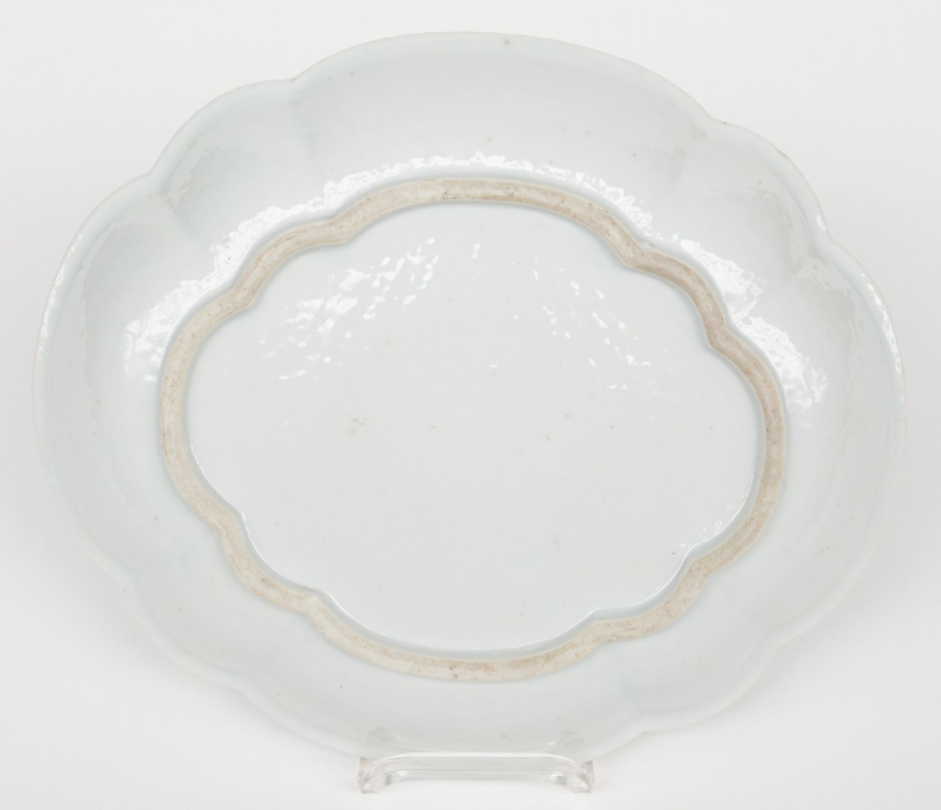 A Chinese oval dish with a profiled rim, blue and white decorated with a landscape, 18thC, - Image 2 of 4