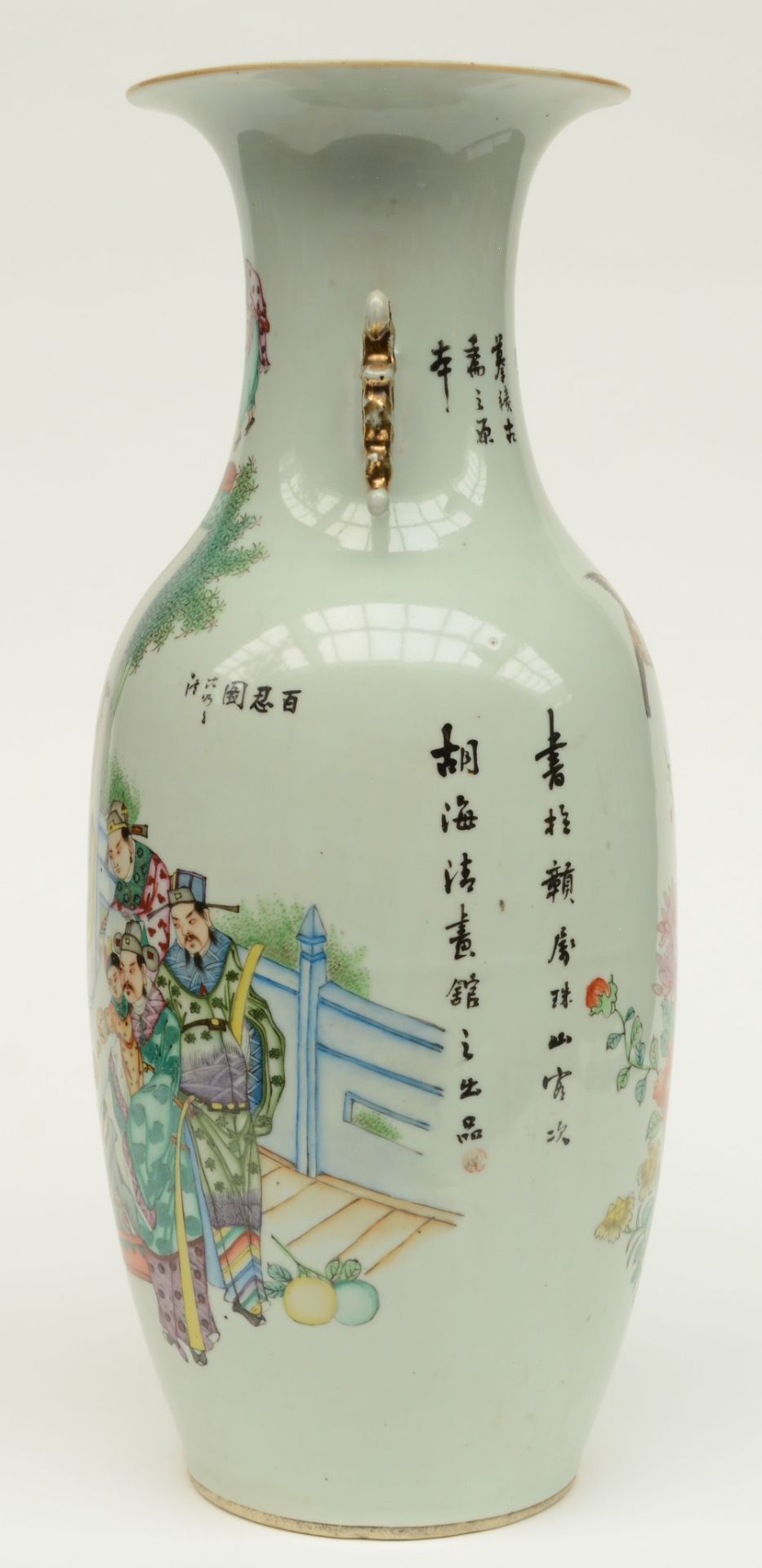 A Chinese polychrome decorated vase, painted on one side with the Eight Immortals and on the other - Image 2 of 6