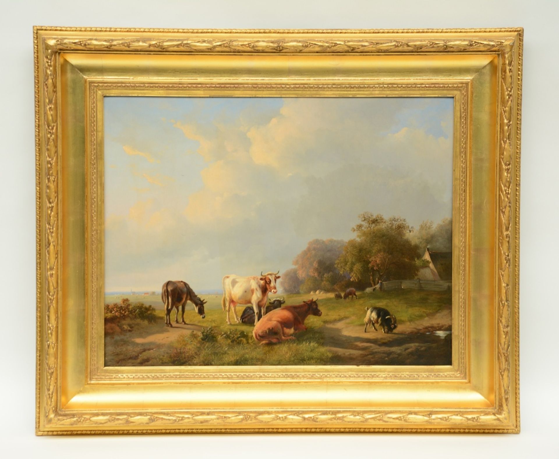 L. P. Verwée / Eugène Verboeckhoven, cattle, a goat and a donkey in a landscape, oil on panel, 49 - Image 2 of 6