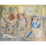 Notebaert M., card players in a cafe, watercolor, 26,5 x 33 cm
