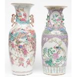 Two Chinese famille rose vases, one vase decorated with a warrior scene, one vase decorated with