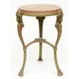 Neoclassical polychrome decorated cast iron occasional table with 'brèche' marble top, H 62 cm