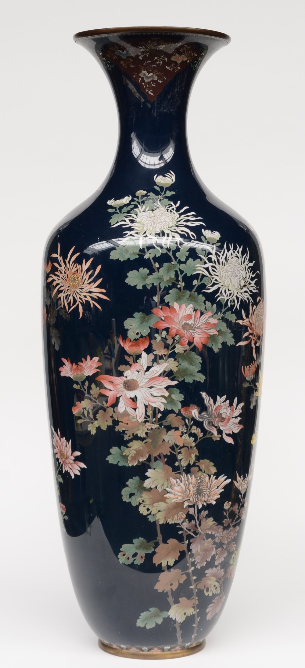 An impressive enamelled vase decorated with flowers , H 116 cm