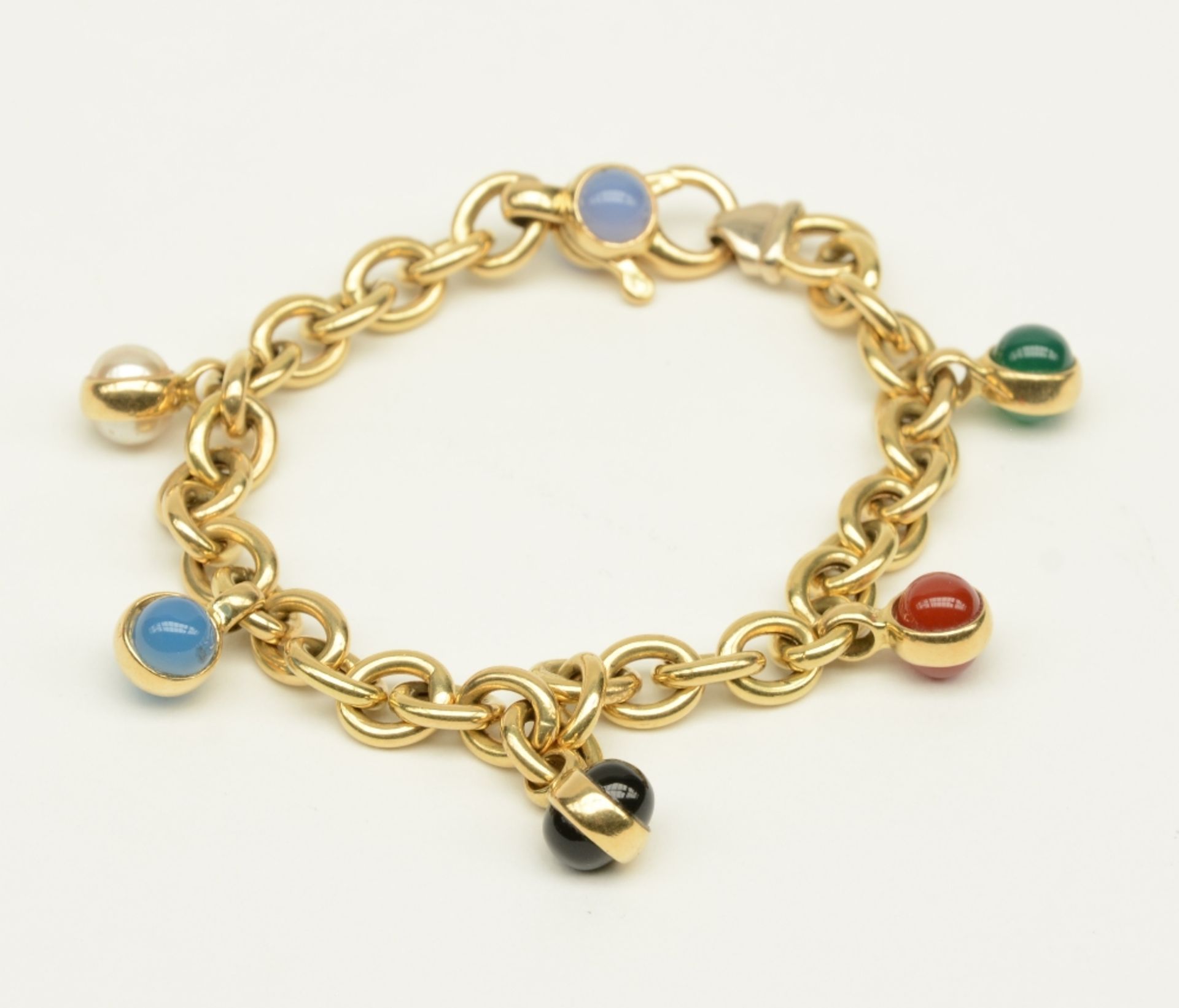 An 18ct gold bracelet, set with various semi-precious stones, L 18,5 cm, Total weight: ca. 18,7 g