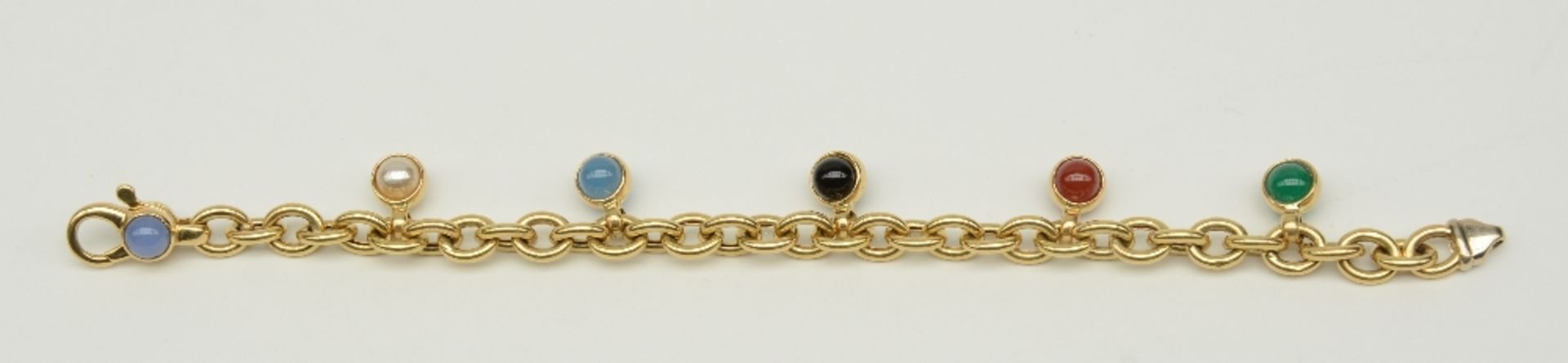 An 18ct gold bracelet, set with various semi-precious stones, L 18,5 cm, Total weight: ca. 18,7 g - Bild 5 aus 6