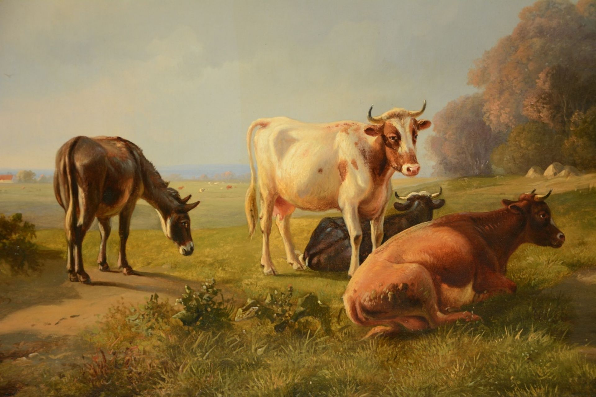 L. P. Verwée / Eugène Verboeckhoven, cattle, a goat and a donkey in a landscape, oil on panel, 49 - Image 4 of 6