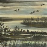 Lin Fengmian, a cormorant fischerman, Indian inkt, watercolour, signed and stamped by the artist;