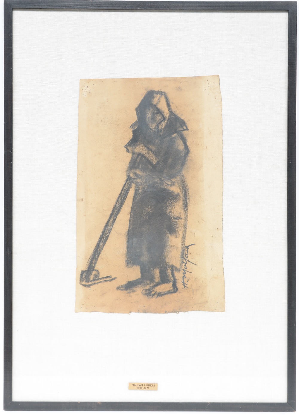 Malfait H., two charcoal drawings: one of an oxcart and one of a farmer, 25,5 x 40,5 - 34,5 x 52,5 - Image 7 of 11