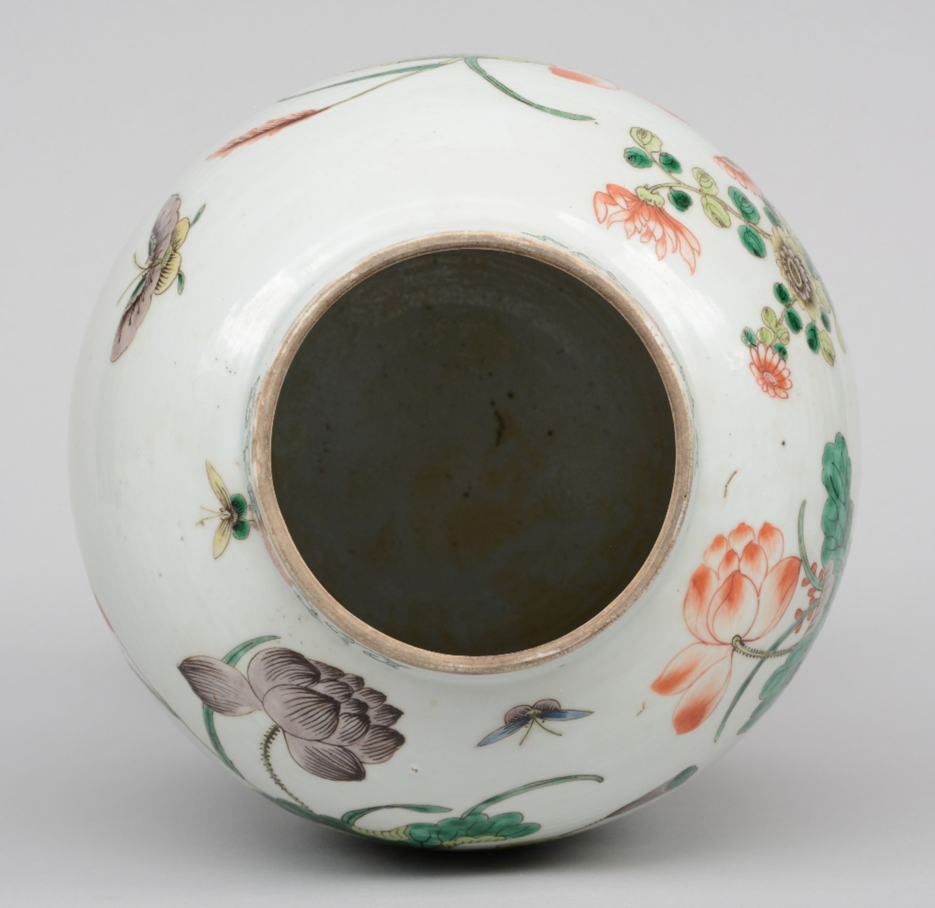 A Chinese famille verte vase with cover, decorated all around with ducks in a pond, 19thC, H 44 - Bild 5 aus 10