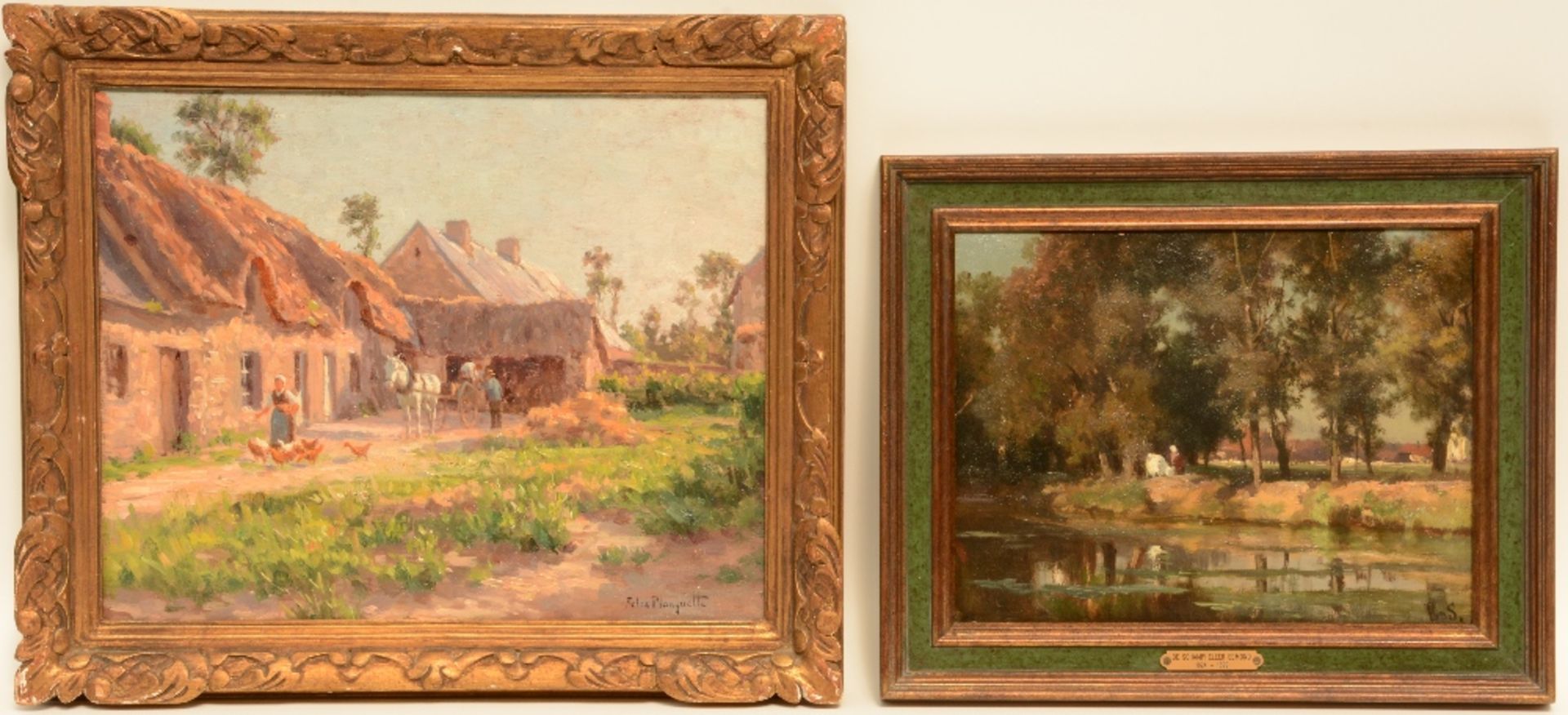 Monogrammed E.D.S. (De Schampheleer E.), rural view with a cowherd, oil on canvas on panel, signed
