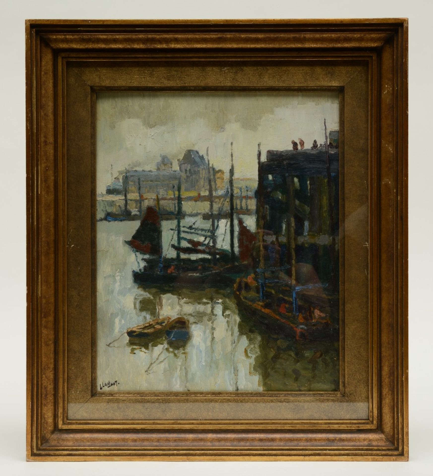 Londot L., a view on the Ostend railway station, oil on panel, 33,5 x 40,5cm - Bild 2 aus 4
